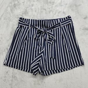 Mosaic & Co Shorts Womens XL Blue White Striped Pleated High Rise Tie Pull On‎